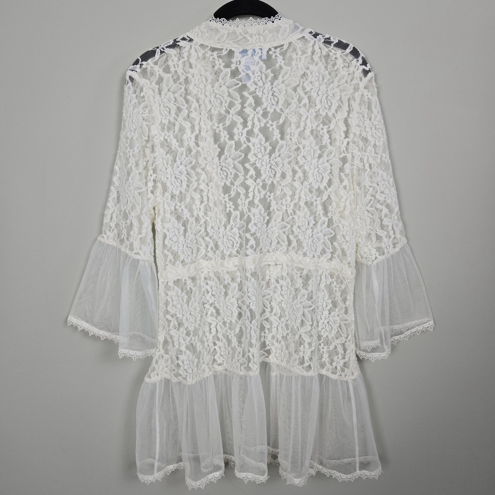 Patagon Womens Lace Ethereal Sheer Kimono Large Bell Sleeve Fairy Whimsical Boho - Picture 2 of 9